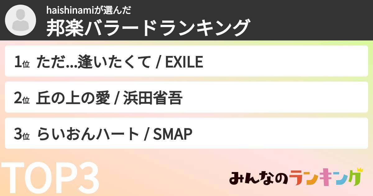 haishinamiさんの「邦楽バラードランキング」
