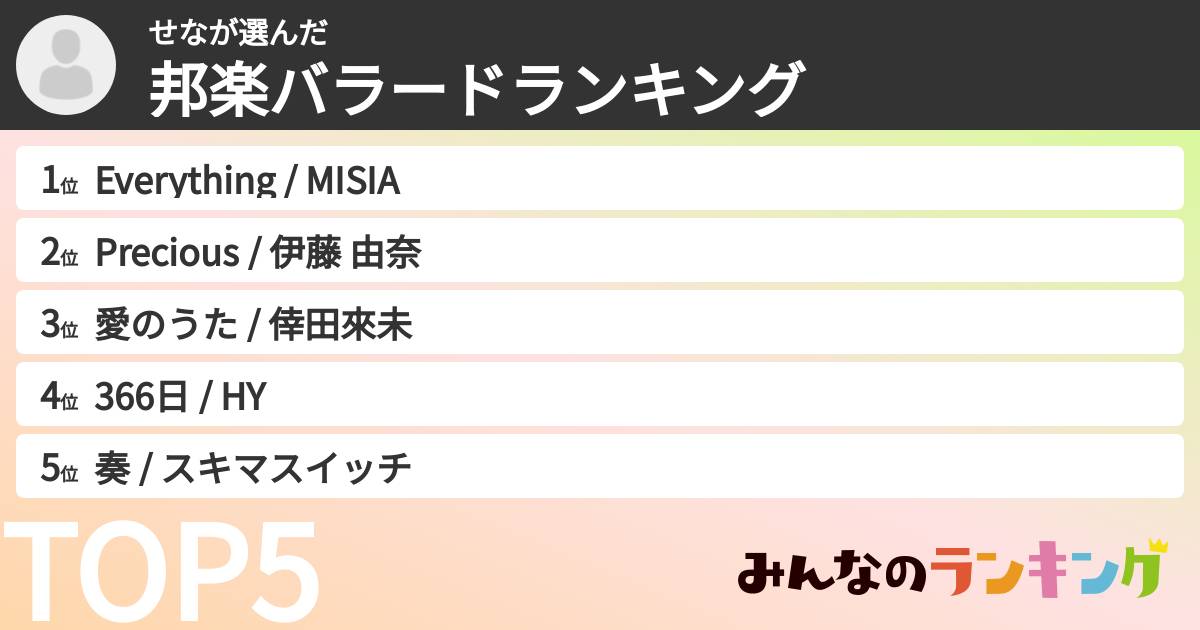 せなさんの「邦楽バラードランキング」