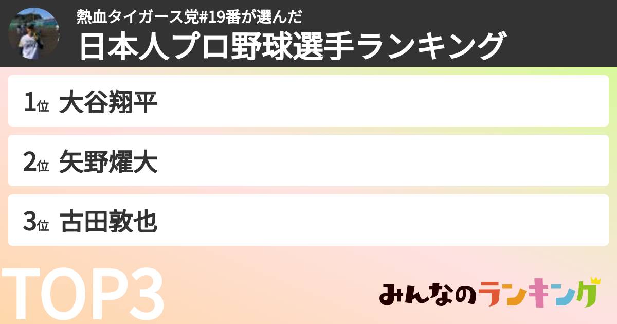 熱血タイガース党#19番さんの「日本人プロ野球選手ランキング」
