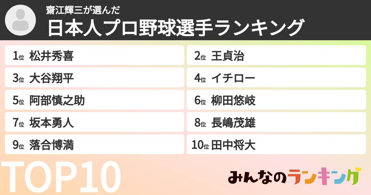 齋江輝三さんの「日本人プロ野球選手ランキング」