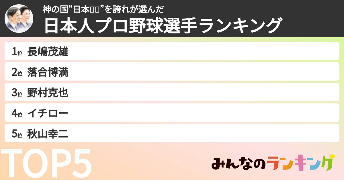 神の国“日本🇯🇵”を誇れさんの「日本人プロ野球選手ランキング」