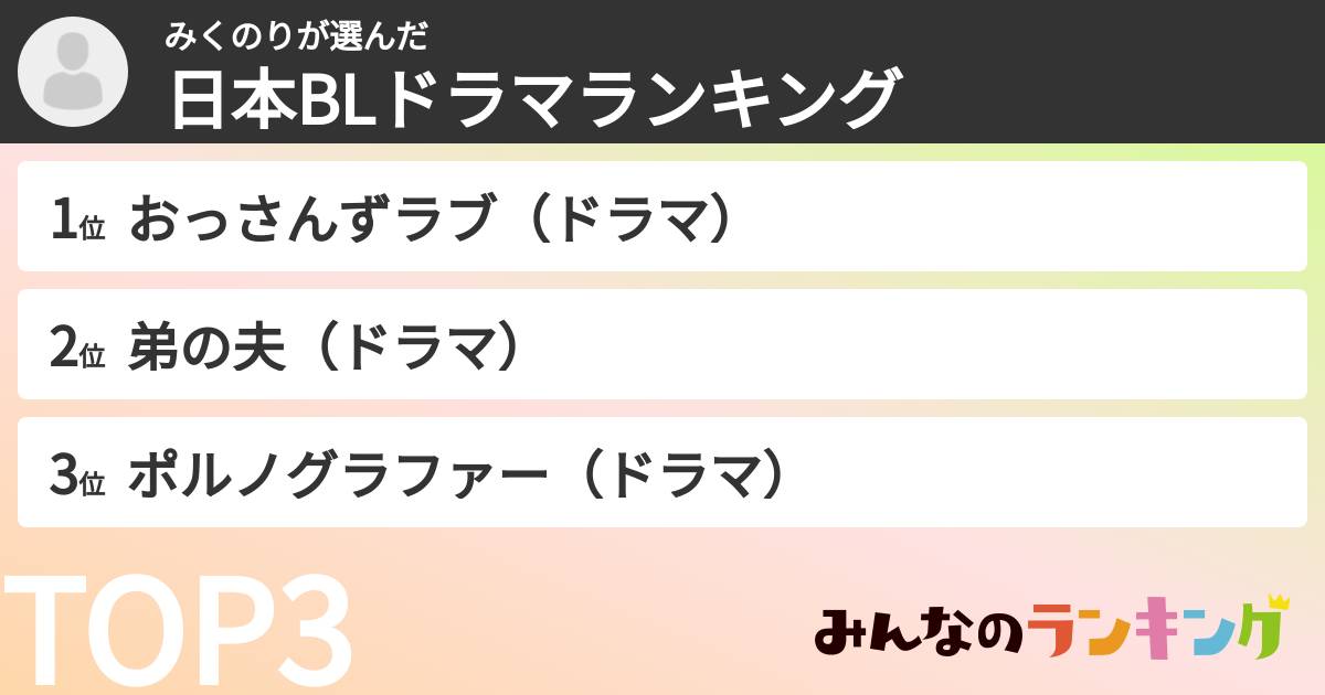 みくのりさんの「日本BLドラマランキング」