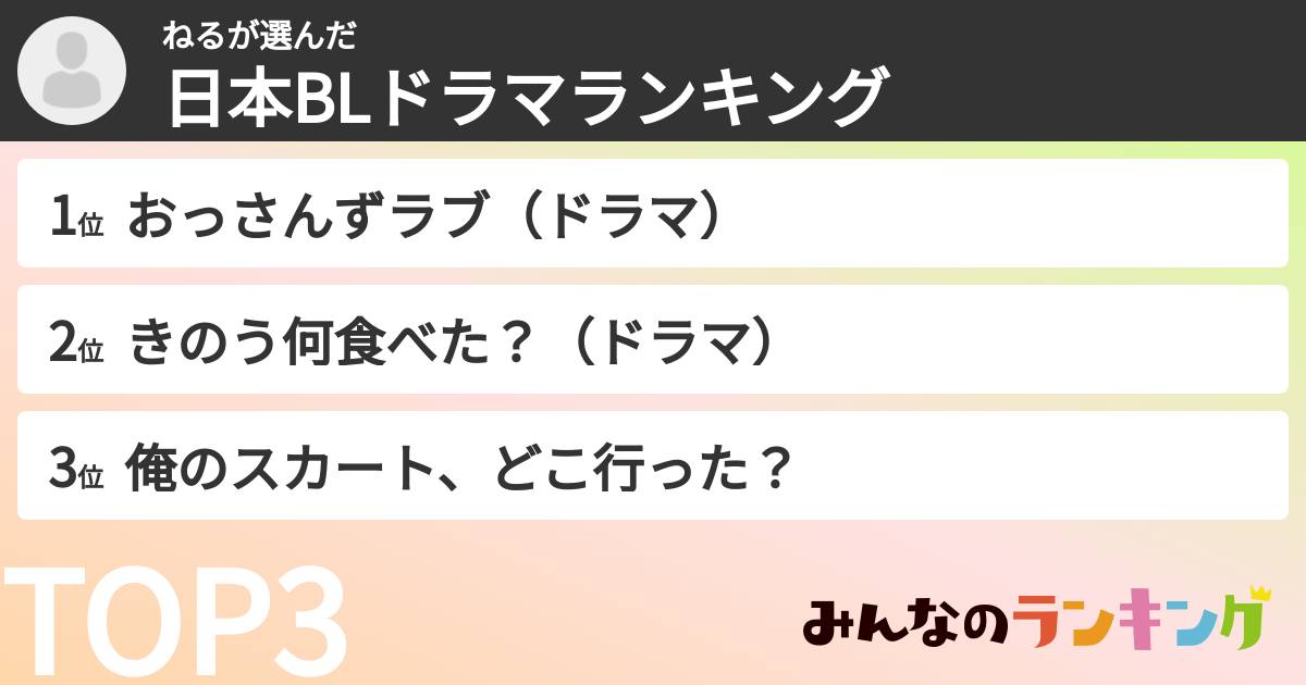 ねるさんの「日本BLドラマランキング」