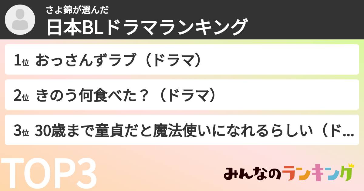 さよ錦さんの「日本BLドラマランキング」