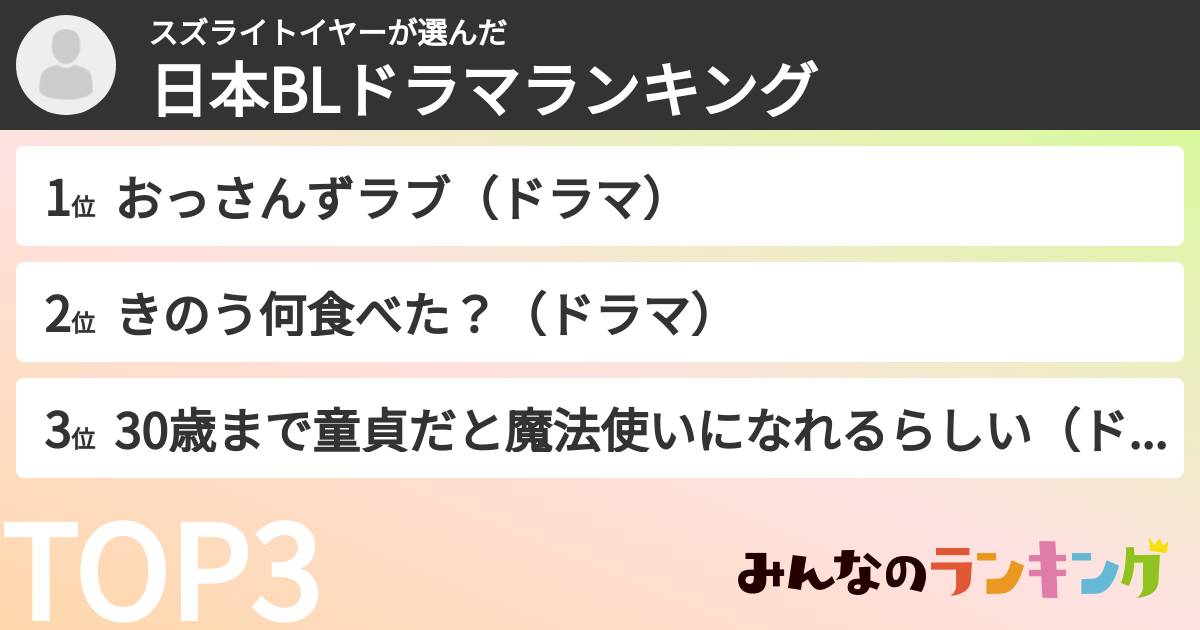 スズライトイヤーさんの「日本BLドラマランキング」