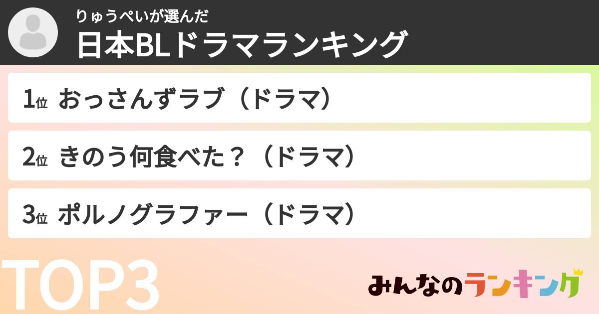 りゅうぺいさんの「日本BLドラマランキング」