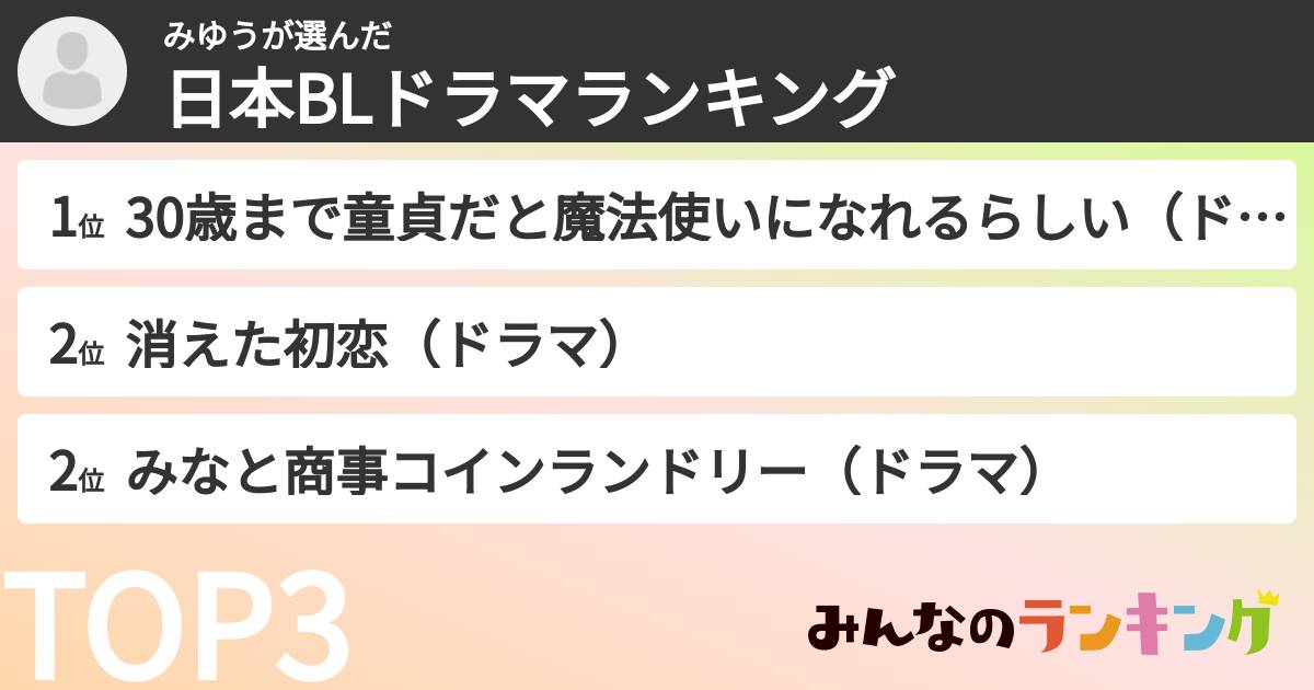 みゆうさんの「日本BLドラマランキング」