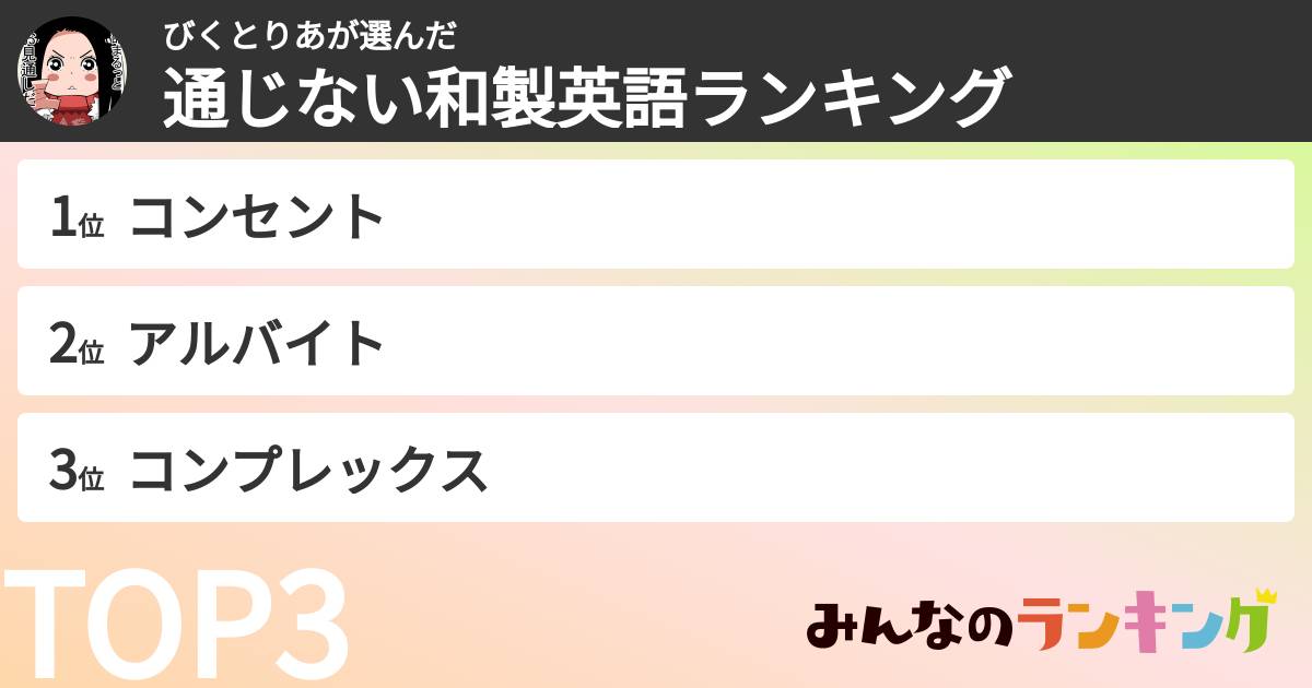 びくとりあさんの「通じない和製英語ランキング」