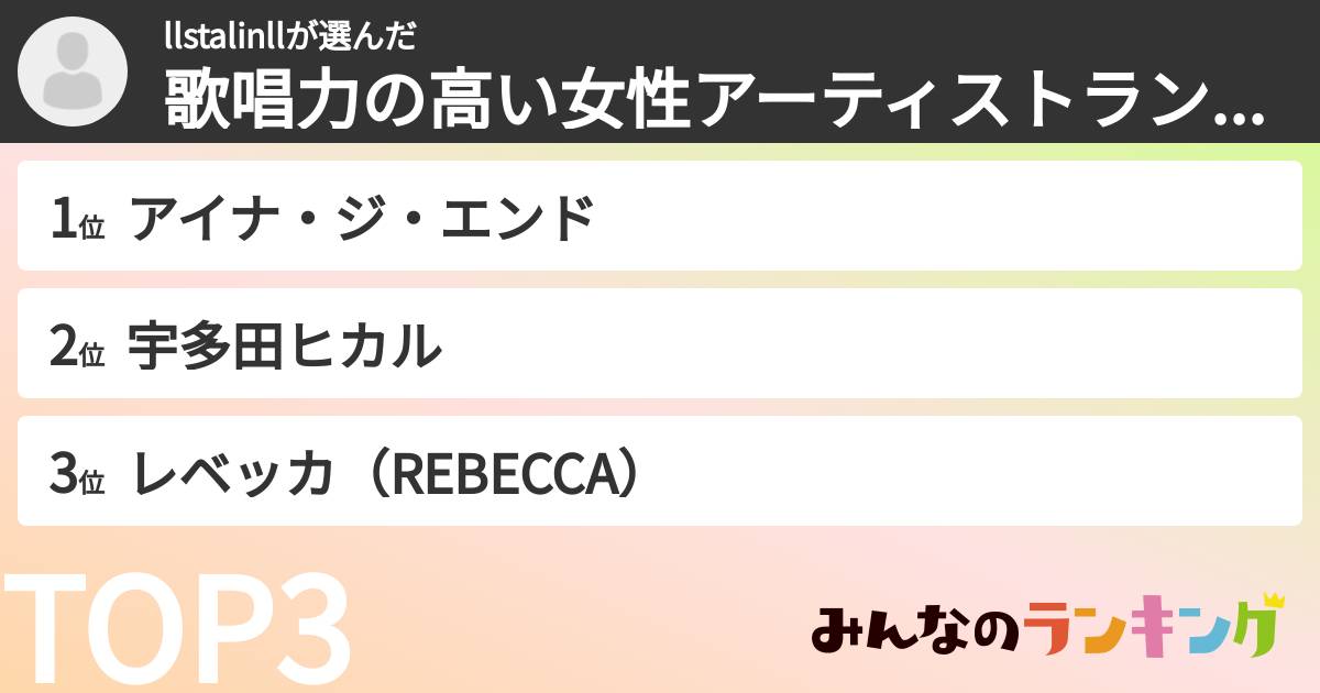 llstalinllさんの「歌唱力の高い女性アーティストランキング」