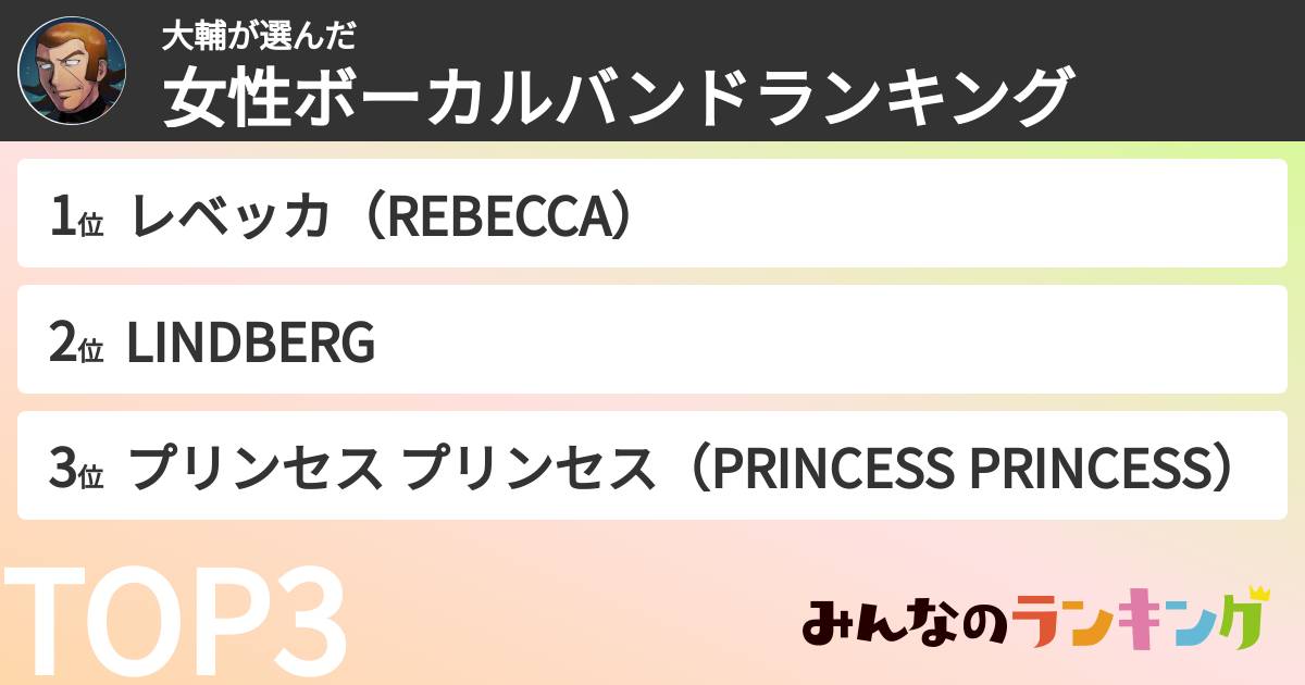 大輔さんの「女性ボーカルバンドランキング」