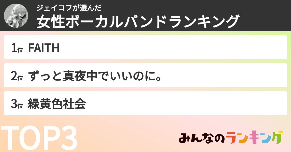 ジェイコフさんの「女性ボーカルバンドランキング」