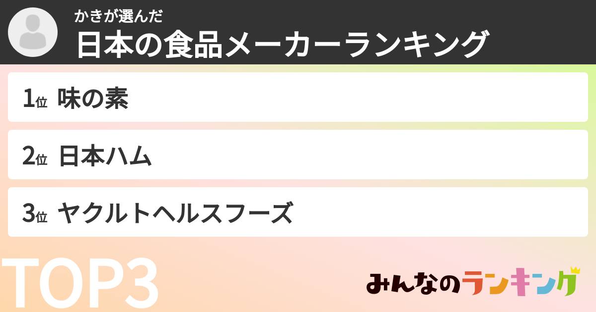 かきさんの「日本の食品メーカーランキング」
