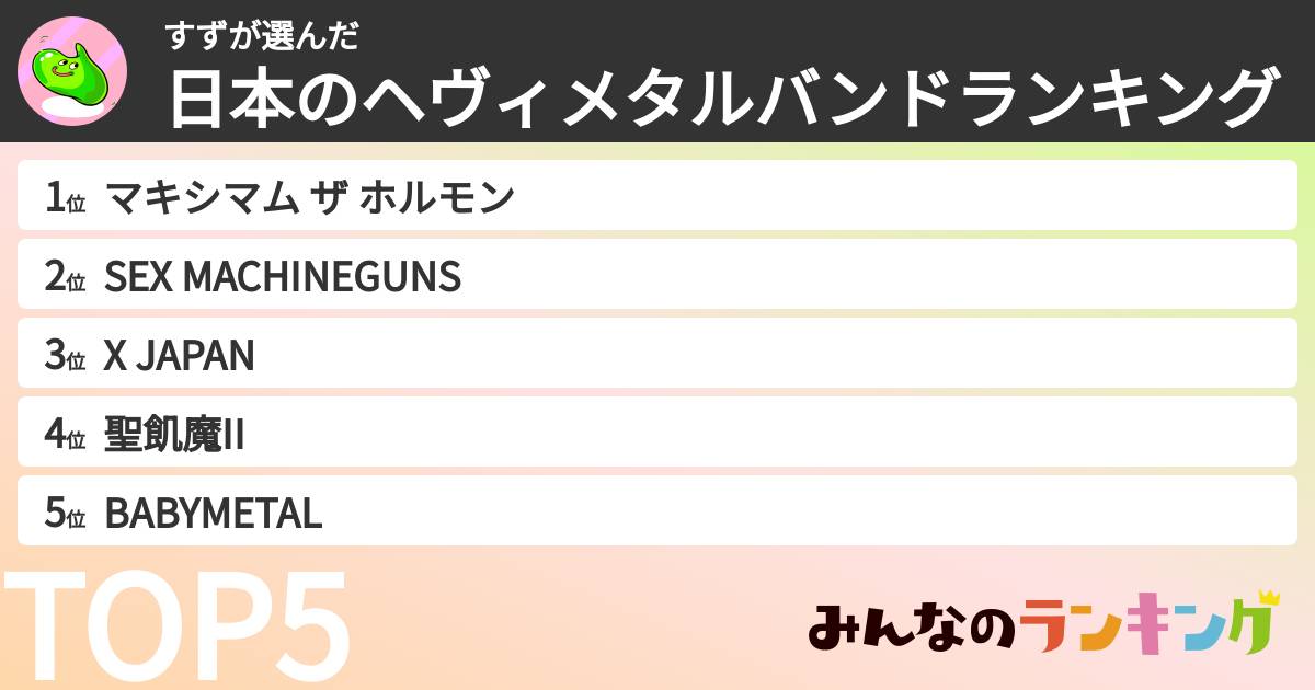 すずさんの「日本のヘヴィメタルバンドランキング」