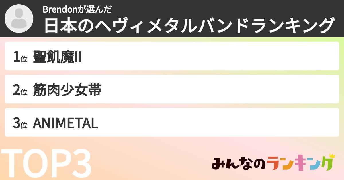 Brendonさんの「日本のヘヴィメタルバンドランキング」