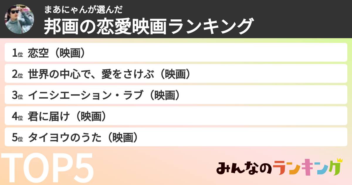 まあにゃんさんの「邦画の恋愛映画ランキング」