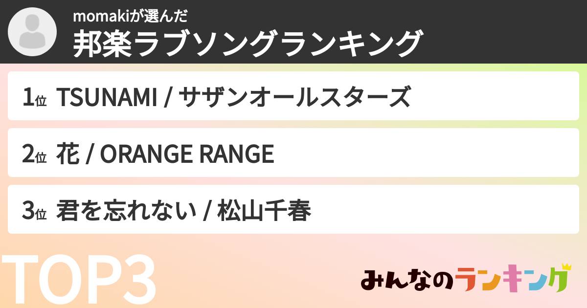 momakiさんの「邦楽ラブソングランキング」