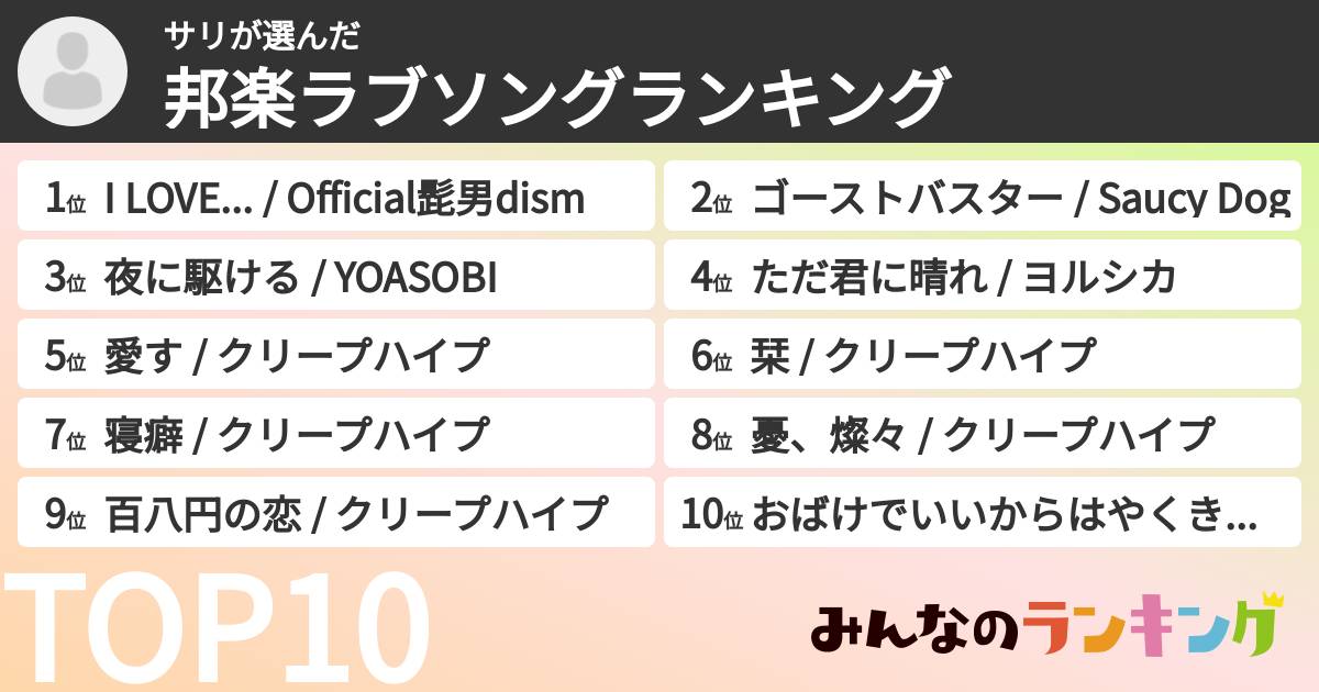サリさんの「邦楽ラブソングランキング」