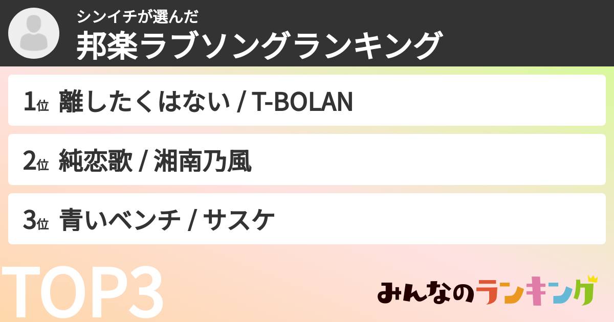 シンイチさんの「邦楽ラブソングランキング」