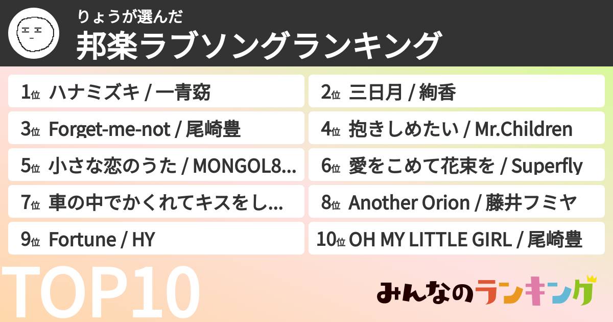 りょうさんの「邦楽ラブソングランキング」