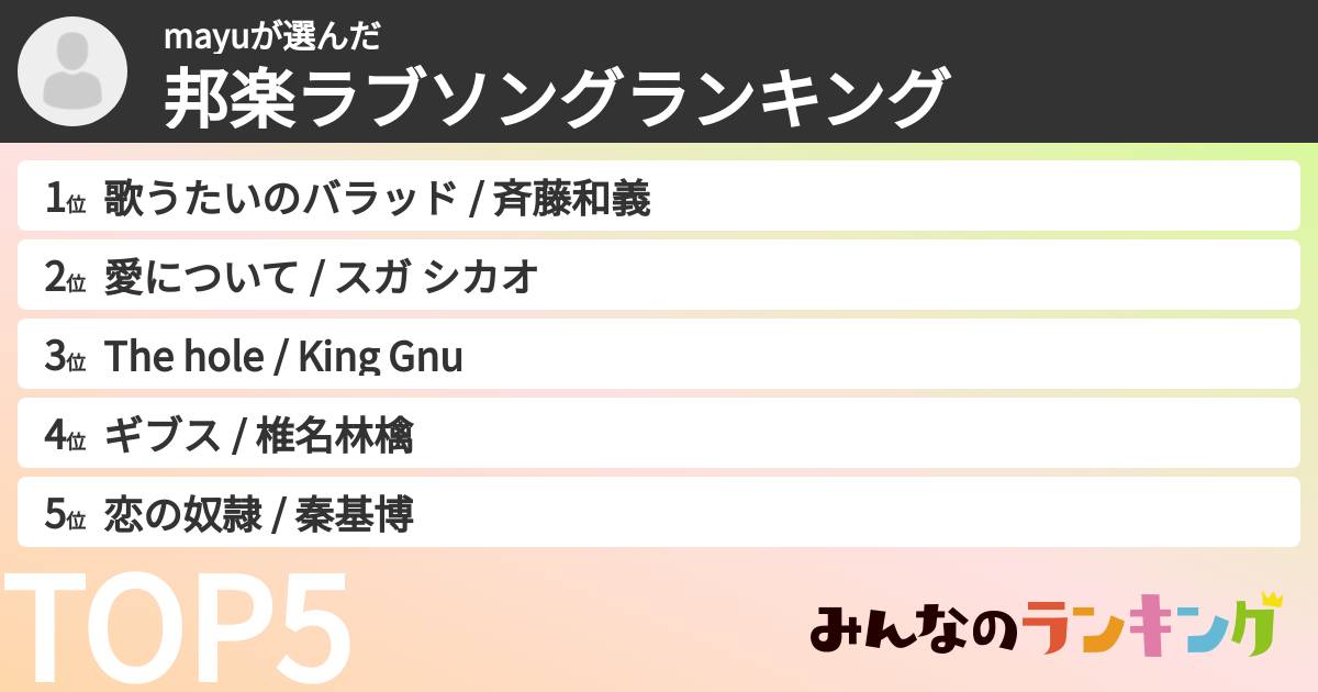 mayuさんの「邦楽ラブソングランキング」