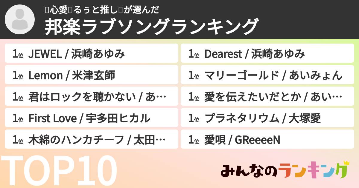 💛心愛💛るぅと推し💛さんの「邦楽ラブソングランキング」