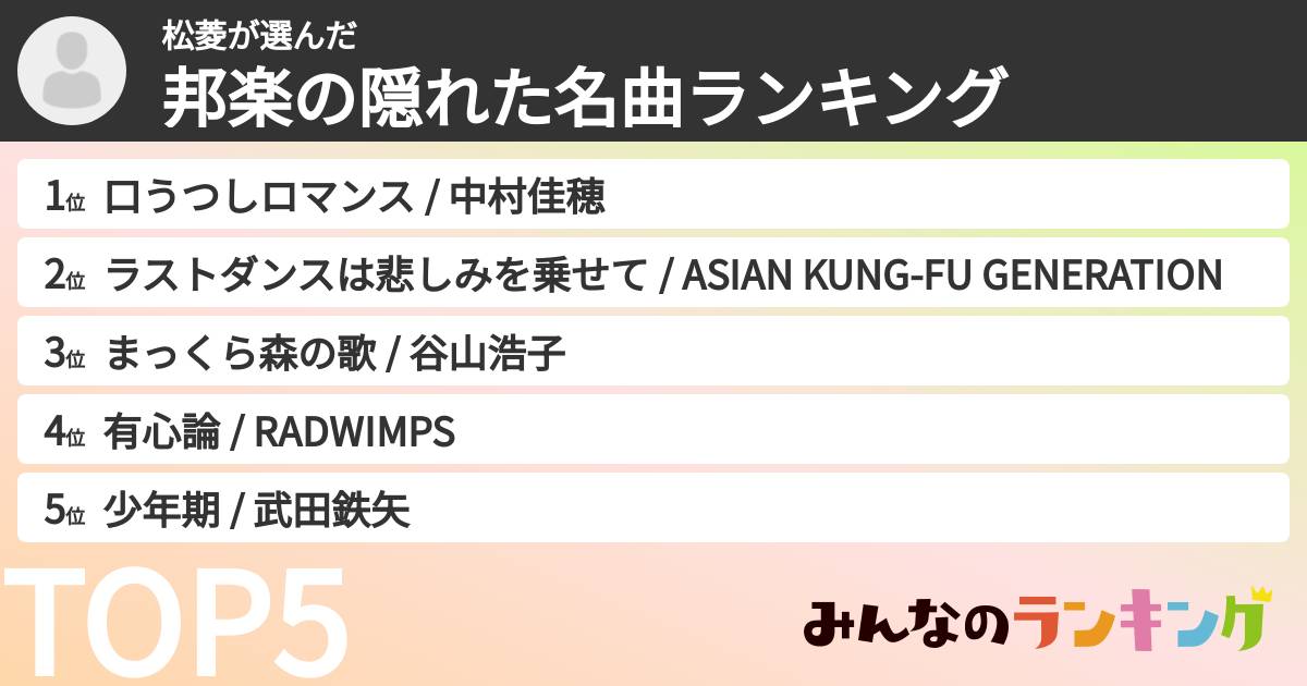 松菱さんの「邦楽の隠れた名曲ランキング」