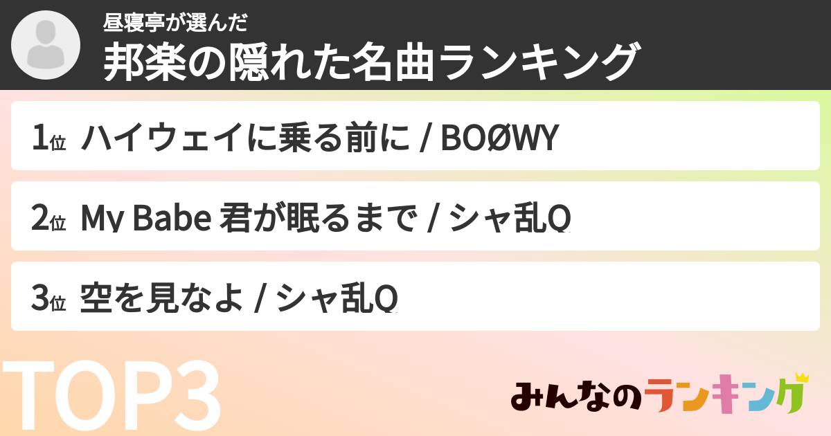 昼寝亭さんの「邦楽の隠れた名曲ランキング」