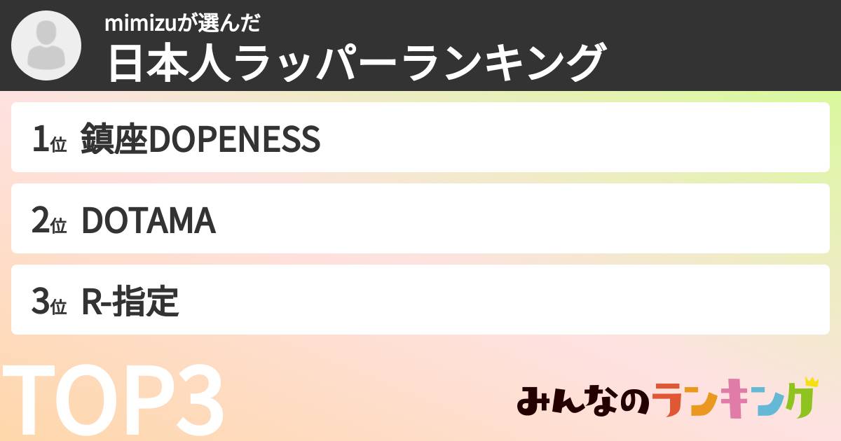 mimizuさんの「日本人ラッパーランキング」