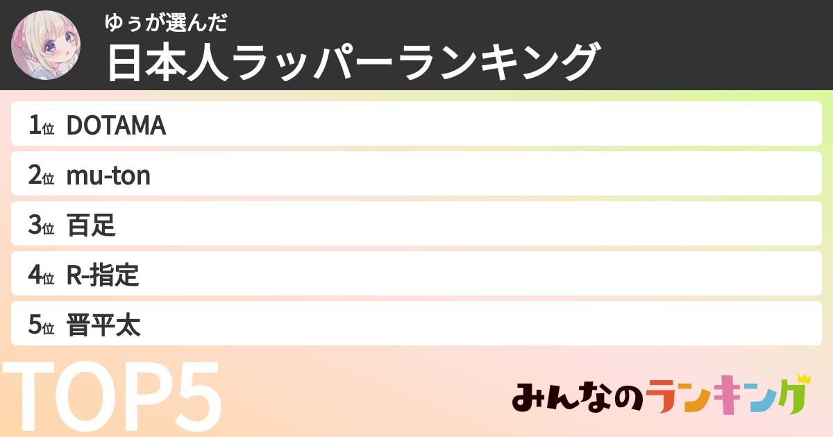 ゆぅさんの「日本人ラッパーランキング」