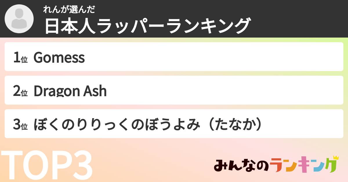 れんさんの「日本人ラッパーランキング」