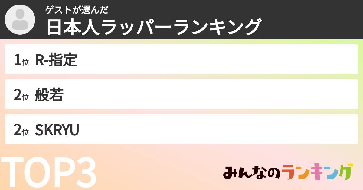 ゲストさんの「日本人ラッパーランキング」