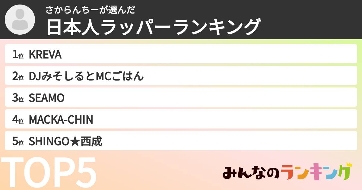 さからんちーさんの「日本人ラッパーランキング」