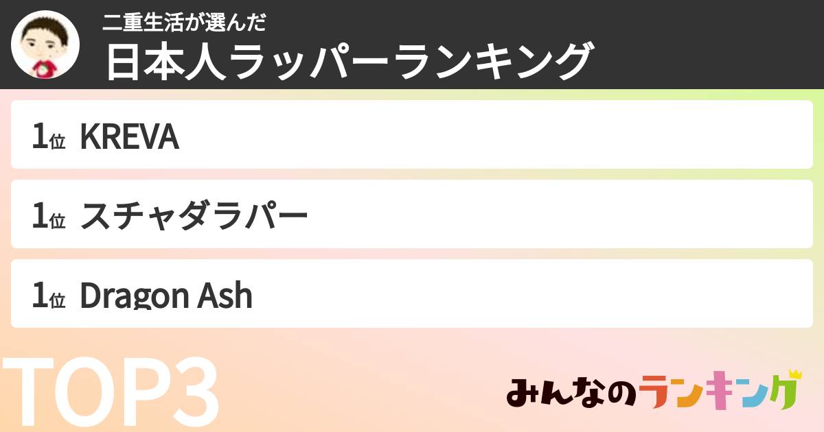二重生活さんの「日本人ラッパーランキング」