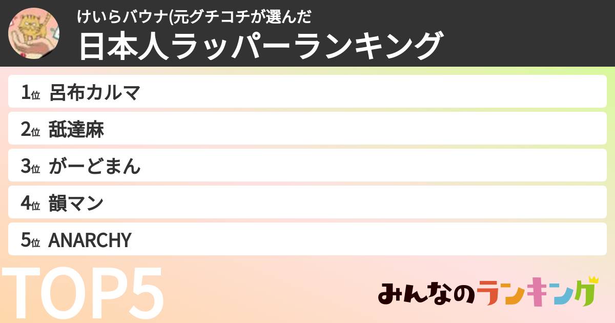けいらバウナ(元グチコチさんの「日本人ラッパーランキング」