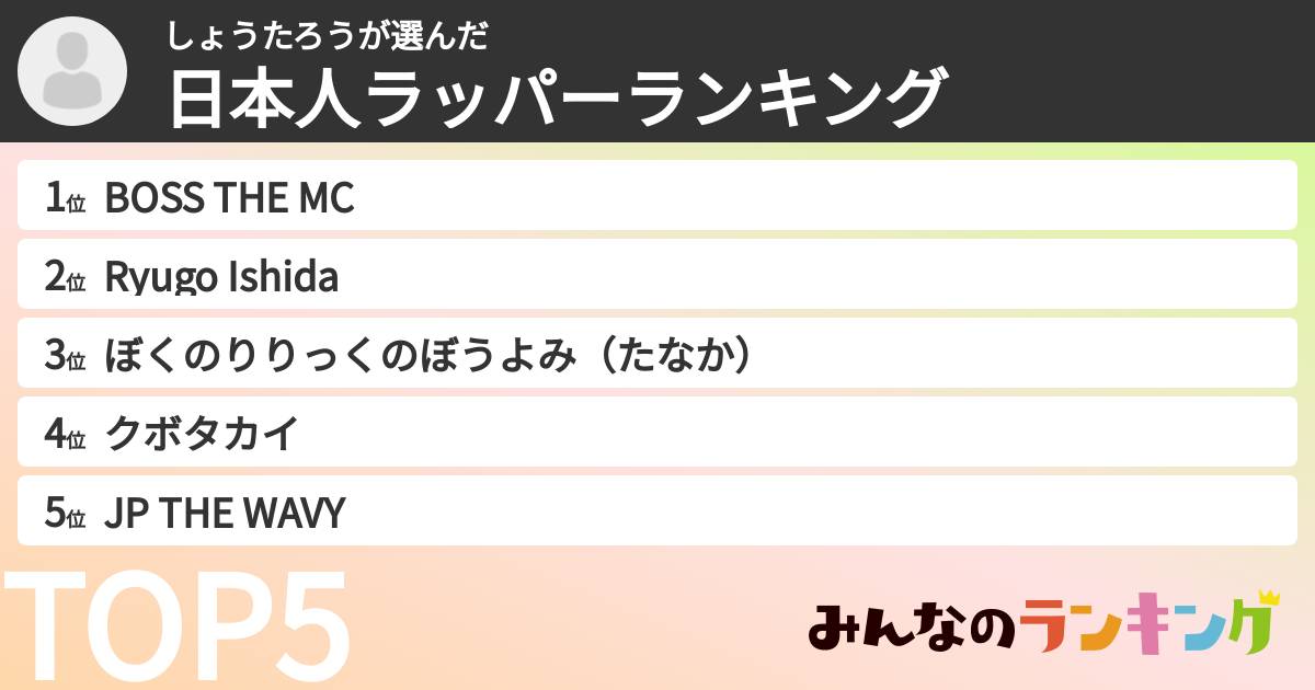 しょうたろうさんの「日本人ラッパーランキング」