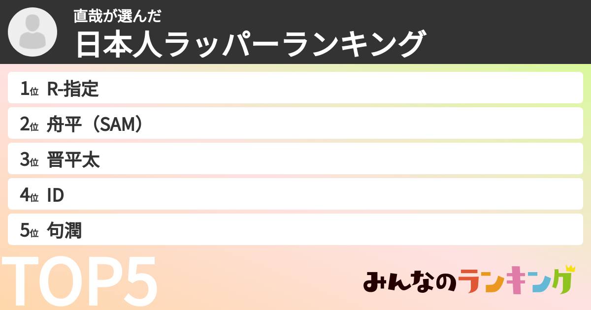 直哉さんの「日本人ラッパーランキング」