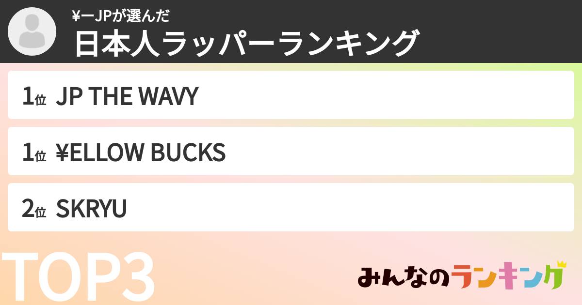 ¥ーJPさんの「日本人ラッパーランキング」