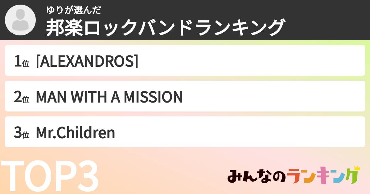 ゆりさんの「邦楽ロックバンドランキング」