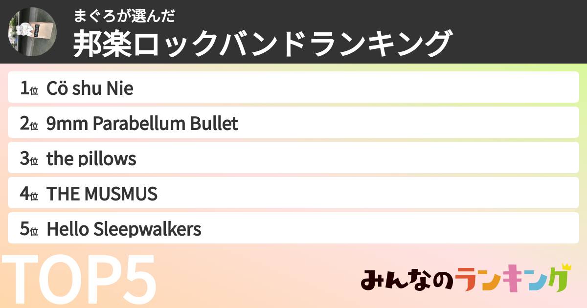 まぐろさんの「邦楽ロックバンドランキング」