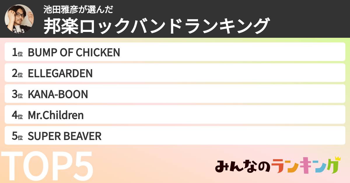 池田雅彦さんの「邦楽ロックバンドランキング」