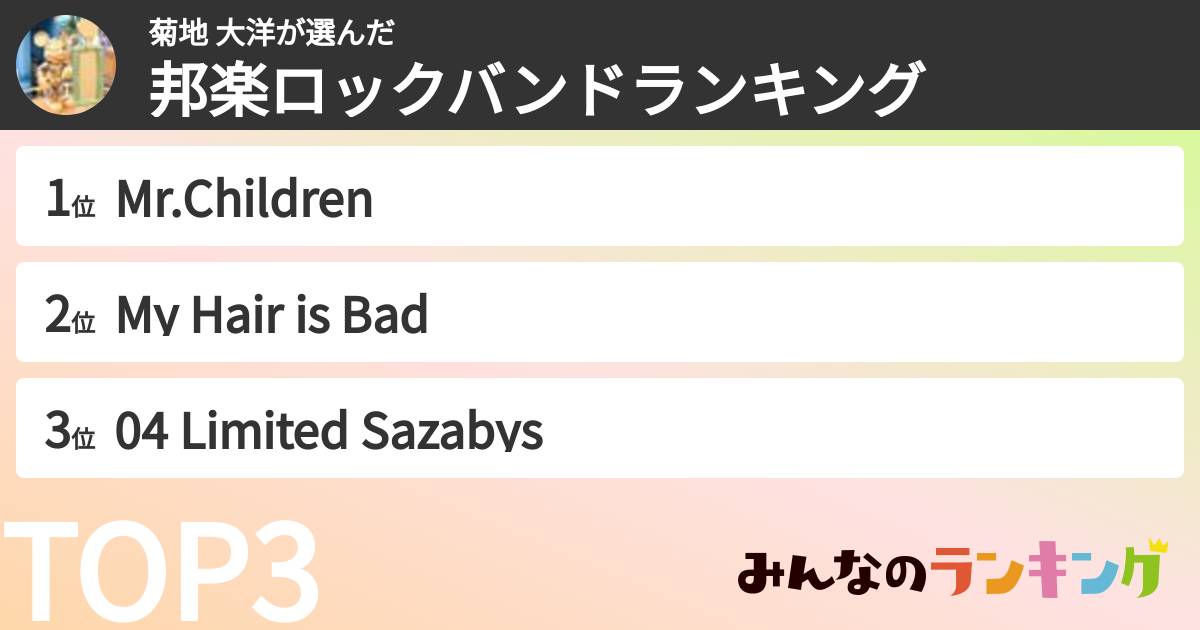 菊地 大洋さんの「邦楽ロックバンドランキング」