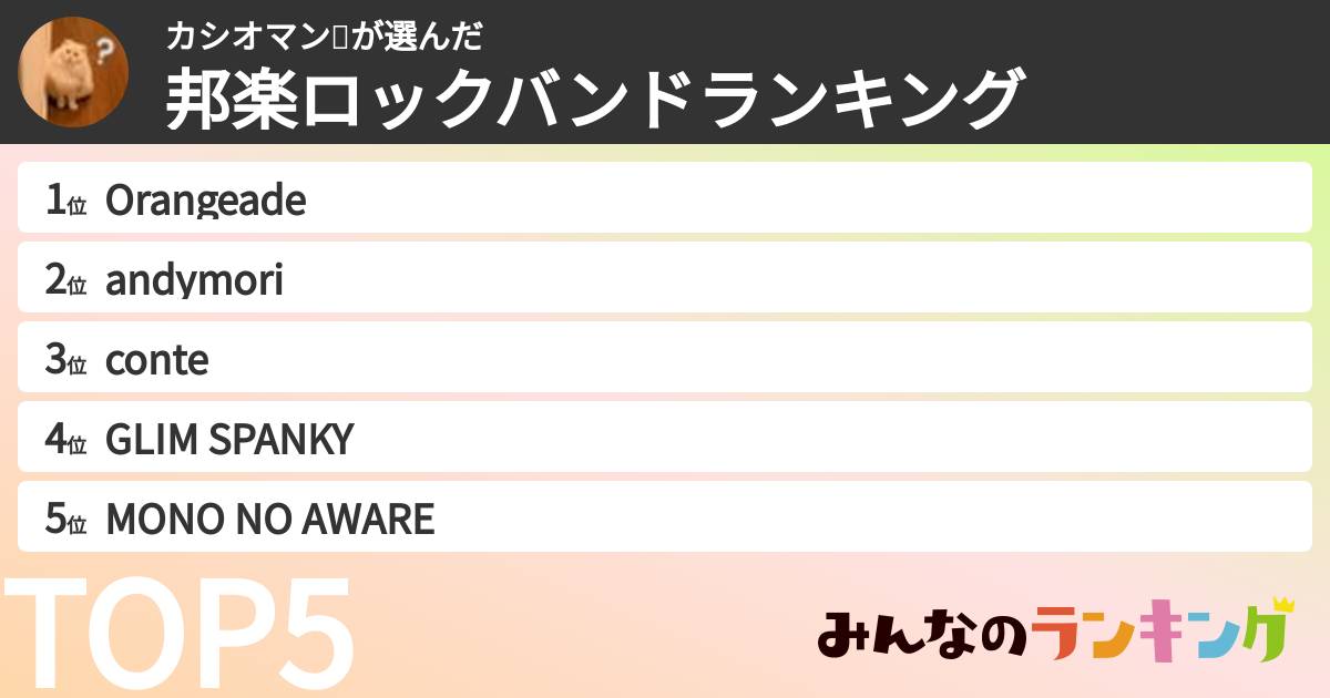 カシオマン💪さんの「邦楽ロックバンドランキング」