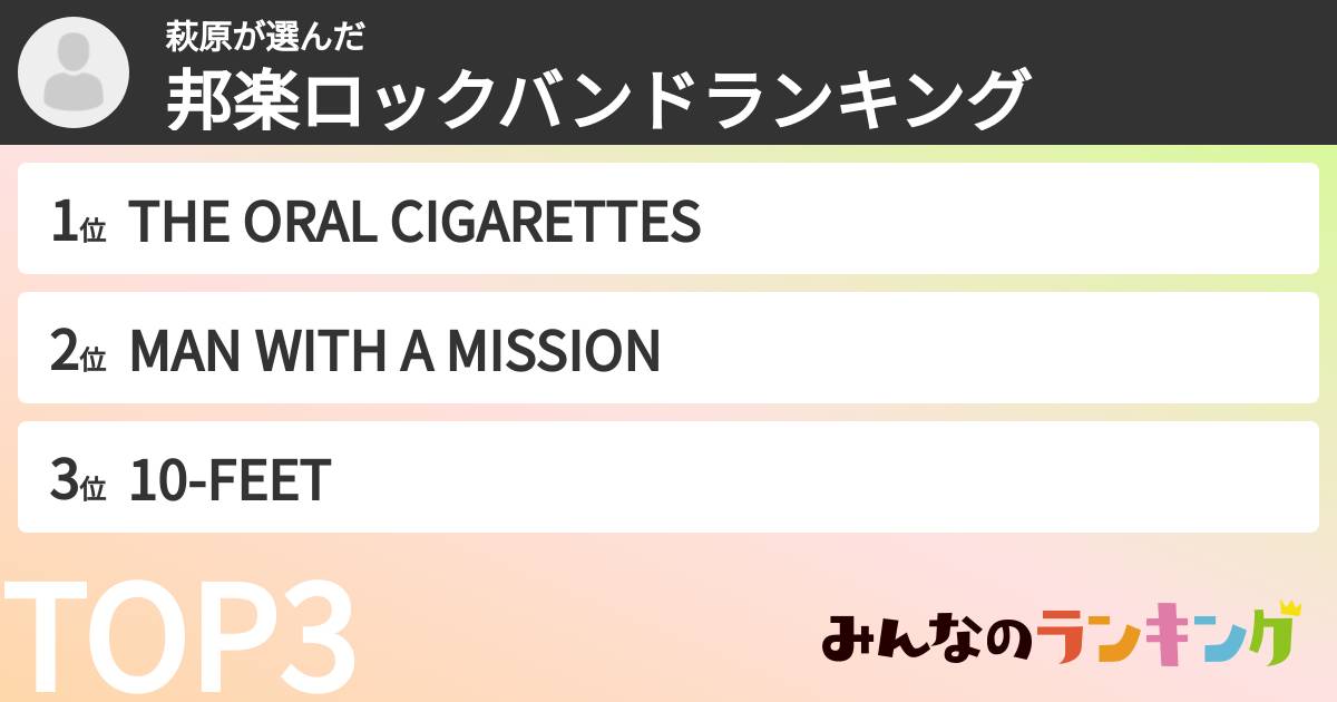 萩原さんの「邦楽ロックバンドランキング」