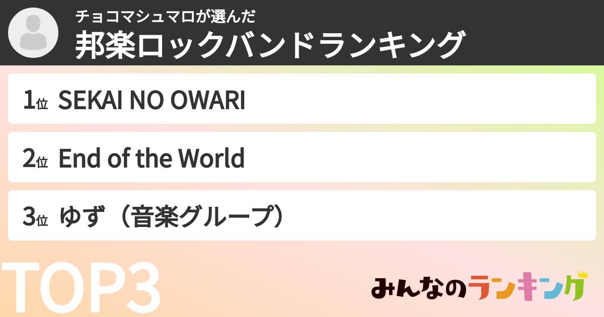 チョコマシュマロさんの「邦楽ロックバンドランキング」