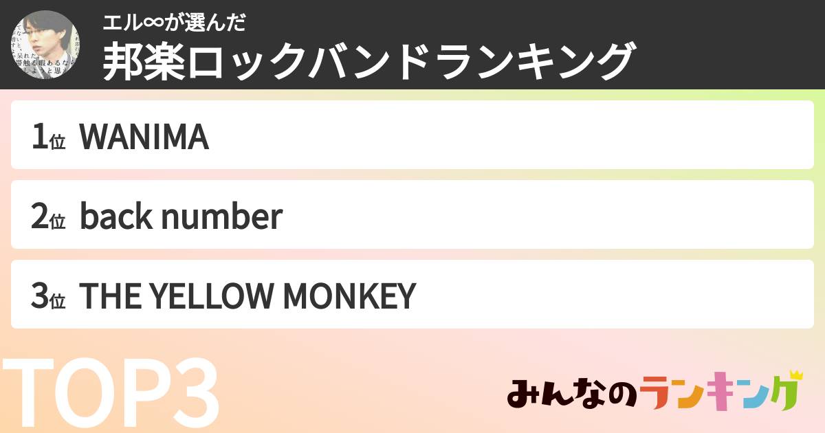 エル∞さんの「邦楽ロックバンドランキング」