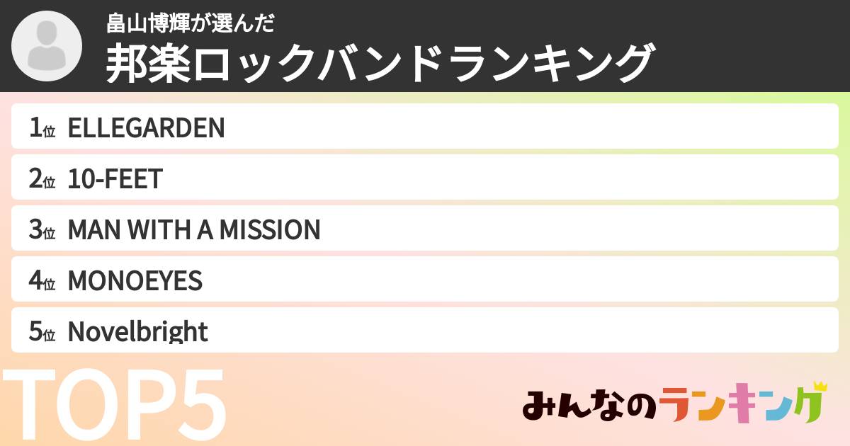 畠山博輝さんの「邦楽ロックバンドランキング」