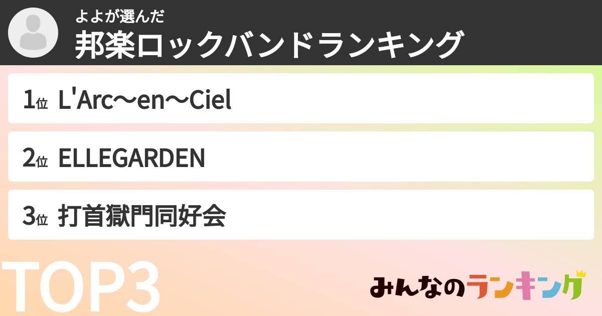 よよさんの「邦楽ロックバンドランキング」