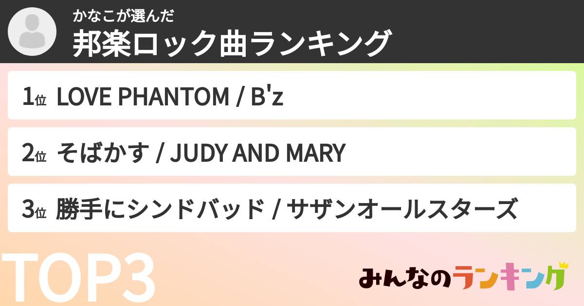 かなこさんの「邦楽ロック曲ランキング」