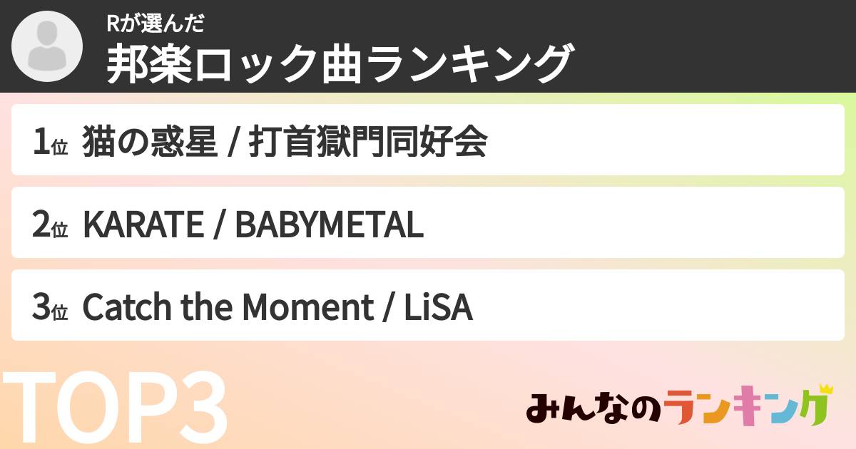 Rさんの「邦楽ロック曲ランキング」