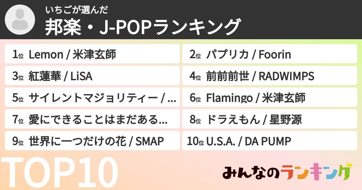 いちごさんの「邦楽・J-POPランキング」